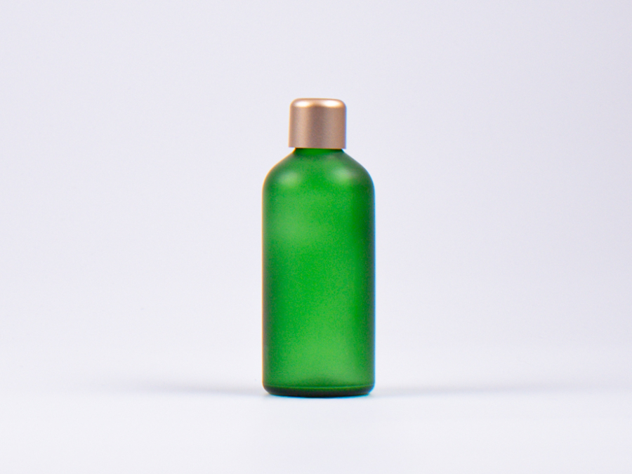 Grünglasflasche 100ml, mit Tropfmontur Gold